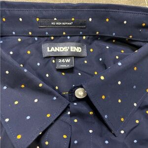 Lands' End Women's Navy Shirt with White and Orange Dots